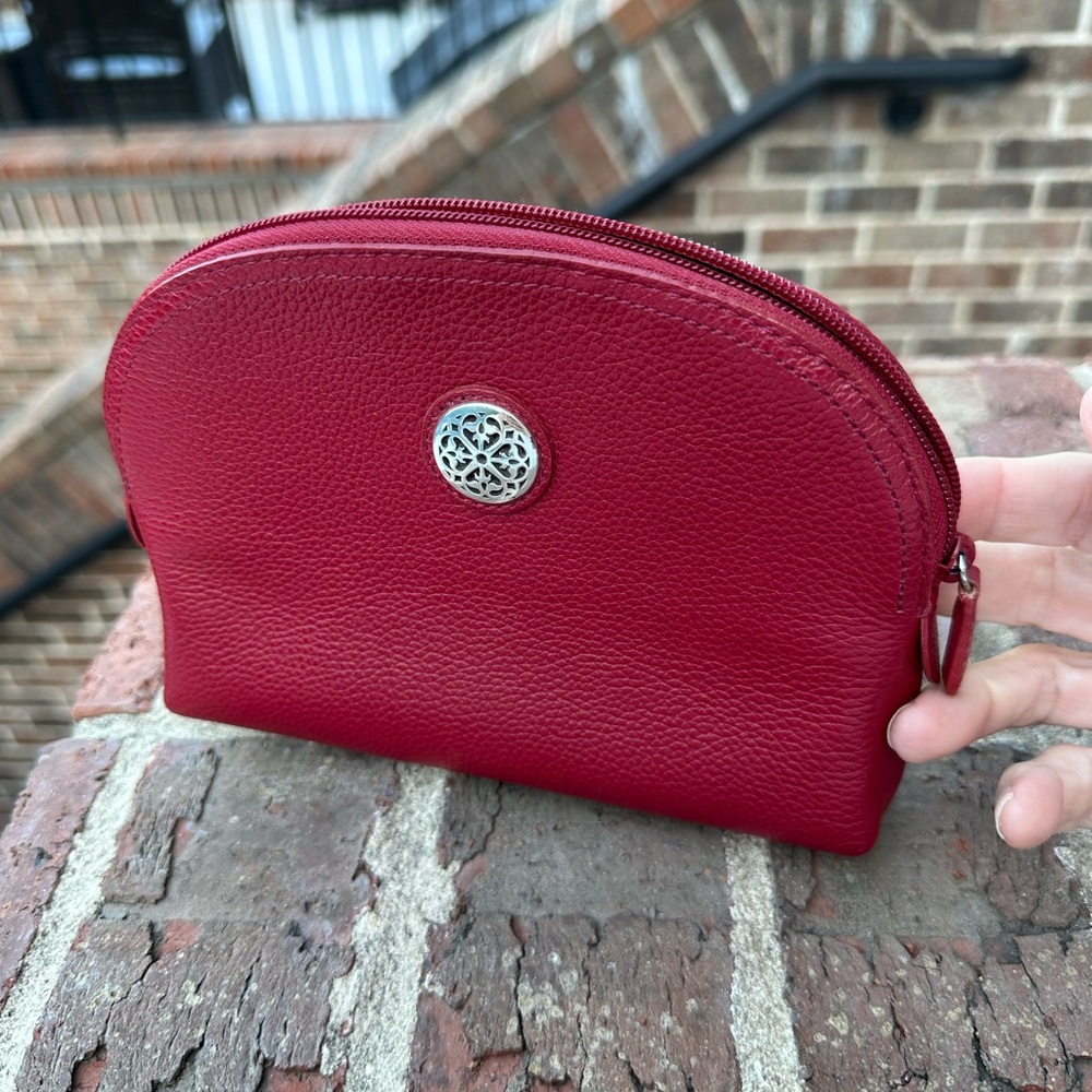 Brighton Red Leather Cosmetic Pouch with Silver Medallion